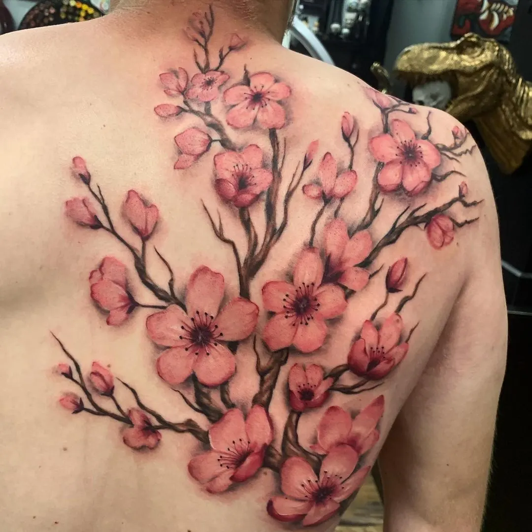 Back cherry blossom tree tattoo