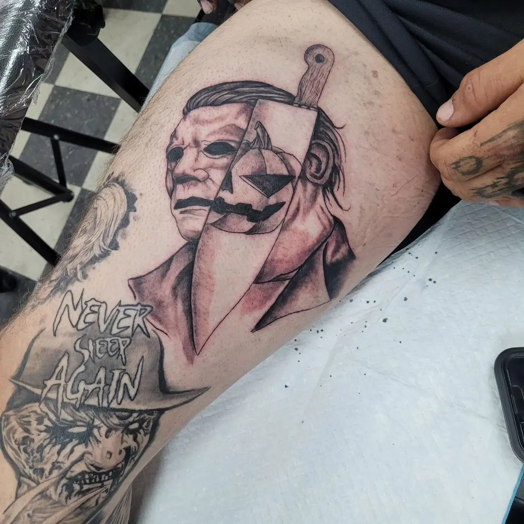 Michael Myers thigh tattoo