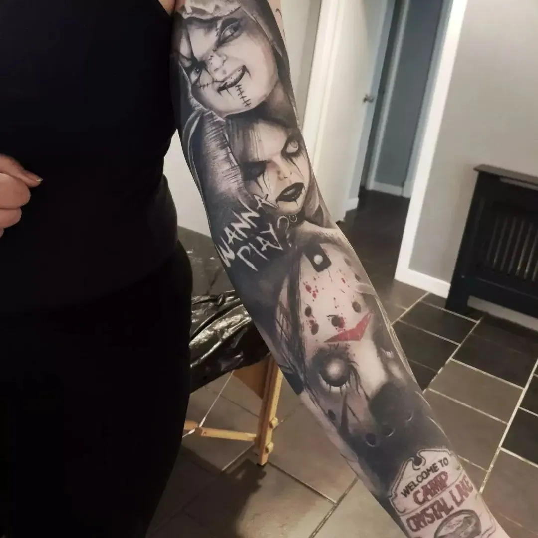 Michael Myers full-sleeve tattoo